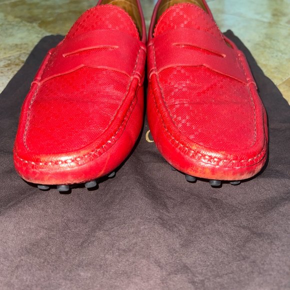 Gucci Red Leather Diamante Drive Shoes - Good Condition - Size 9.5 US main image 10
